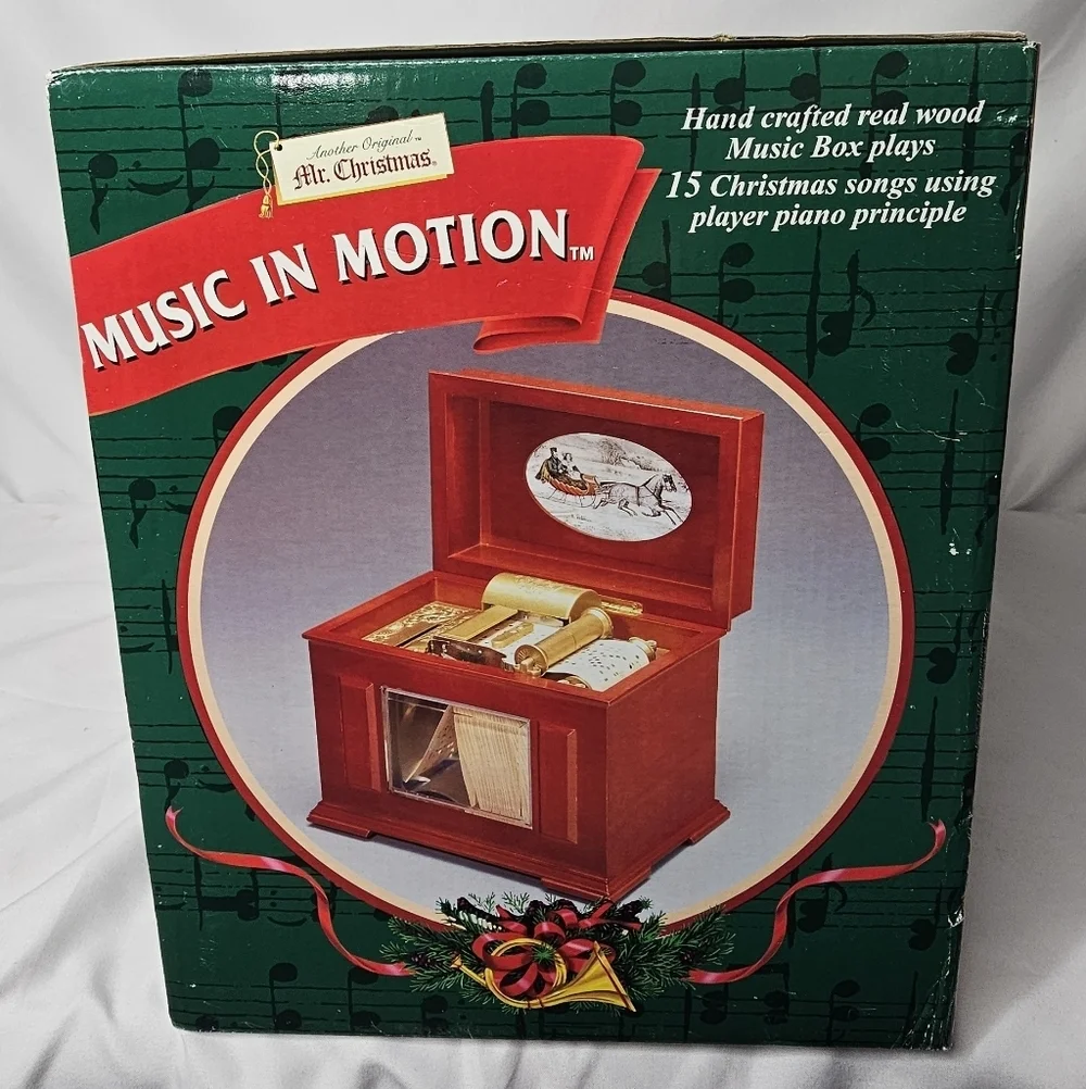 Vtg 90s MR CHRISTMAS Music In Motion Wooden Music Box Player Piano 15 Songs NWB